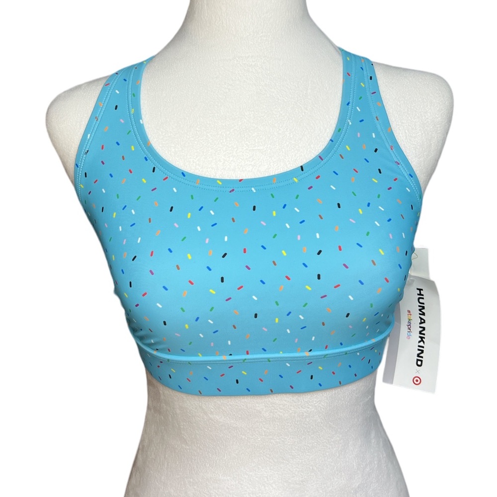 Humankind x Target pride aqua blue with confetti pattern swimsuit top
